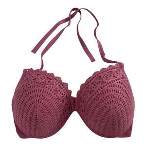 Shade & Shore Women Dusty Pink Crochet Halter Underwire Padded Bikini Top 36DD